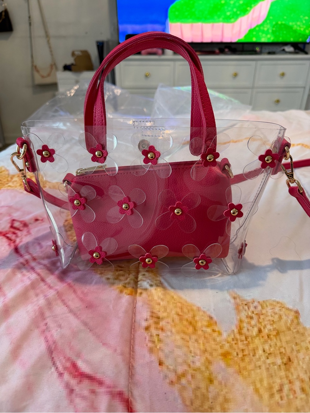 Pink Clear Floral Mini Tote Bag